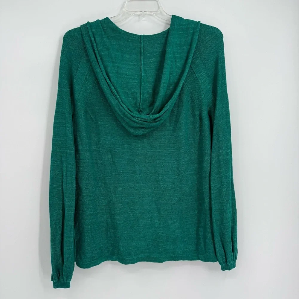 Free People Optimistic Linen Blend Green Hoodie Sweater Size Small Long Sleeves